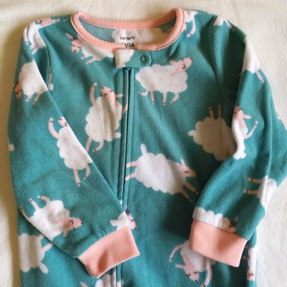 carter's sheep fleece zipper footie sleeper pajamas 2T toddler girls - Picture 5 of 6